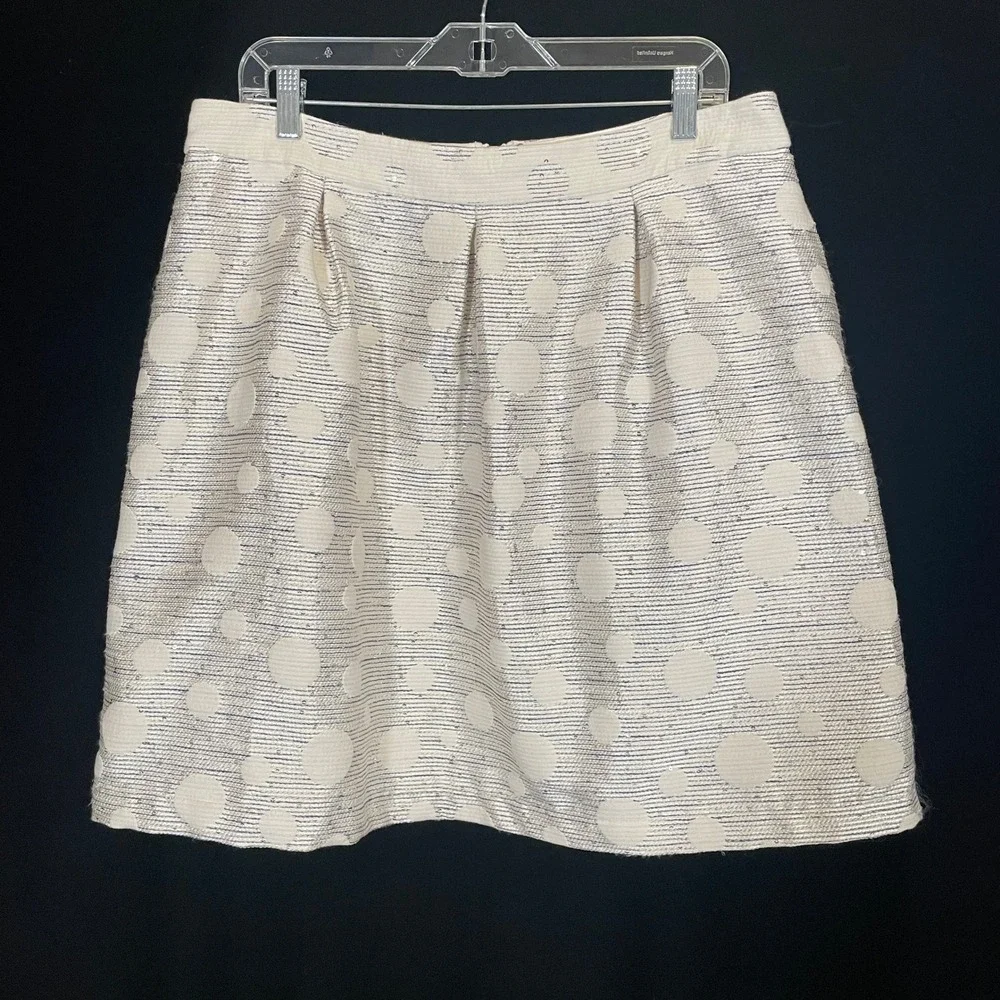 Anthropologie Maeve Anya Dotted‎ Jacquard Skirt Polka Dot Metallic Silver 14
